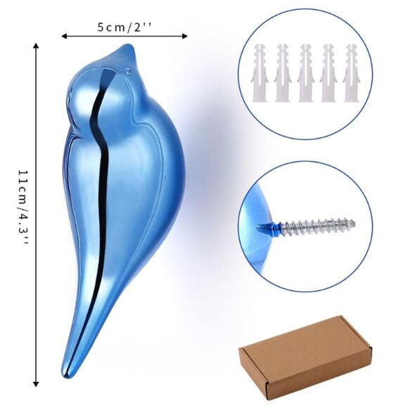 5 Bird Wall Hooks Resin Blue Gold Silver Pink Green - Picture 4 of 7